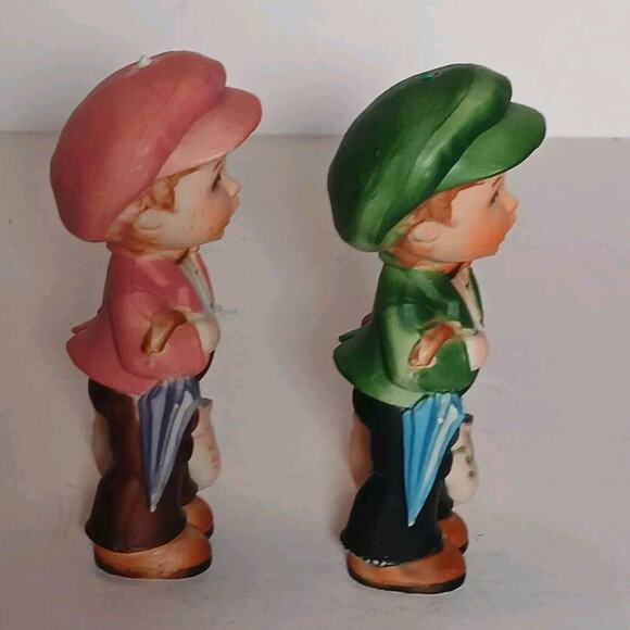 2 Vintage Plastic Boy Figurines Umbrella Bag with Teddy Bear Hong Kong - Picture 5 of 13